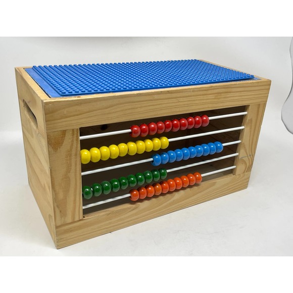 Toy Chest Wooden Alphabet Lego Top + 57 Misc. Pieces 14x7x8  .01:S1418 - Picture 7 of 12